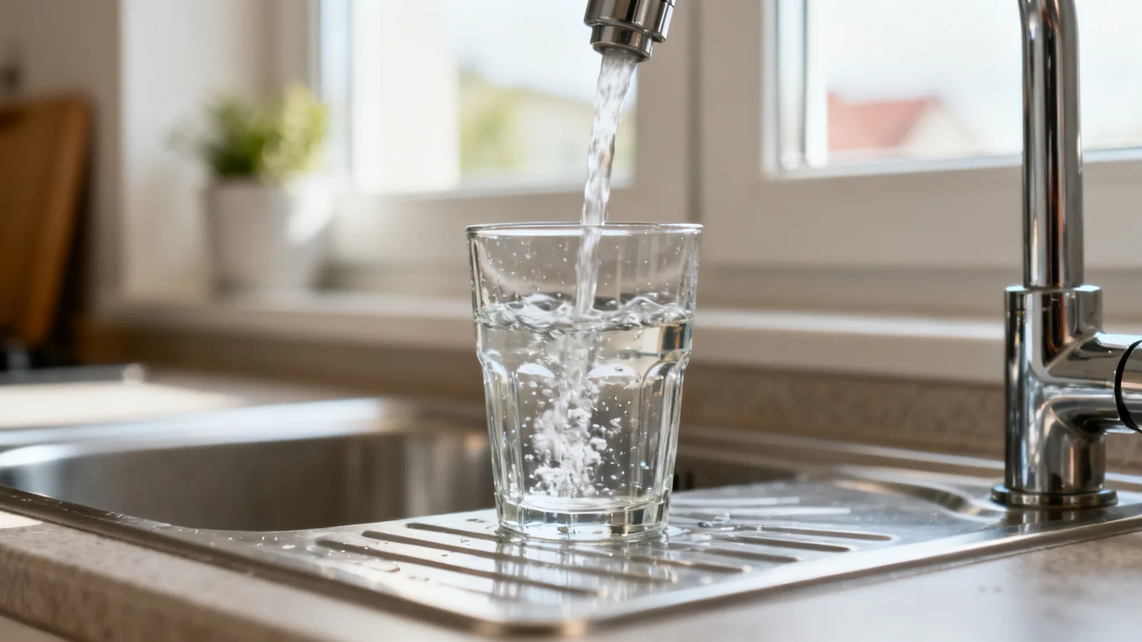 Illustrative glass filling from a kitchen tap