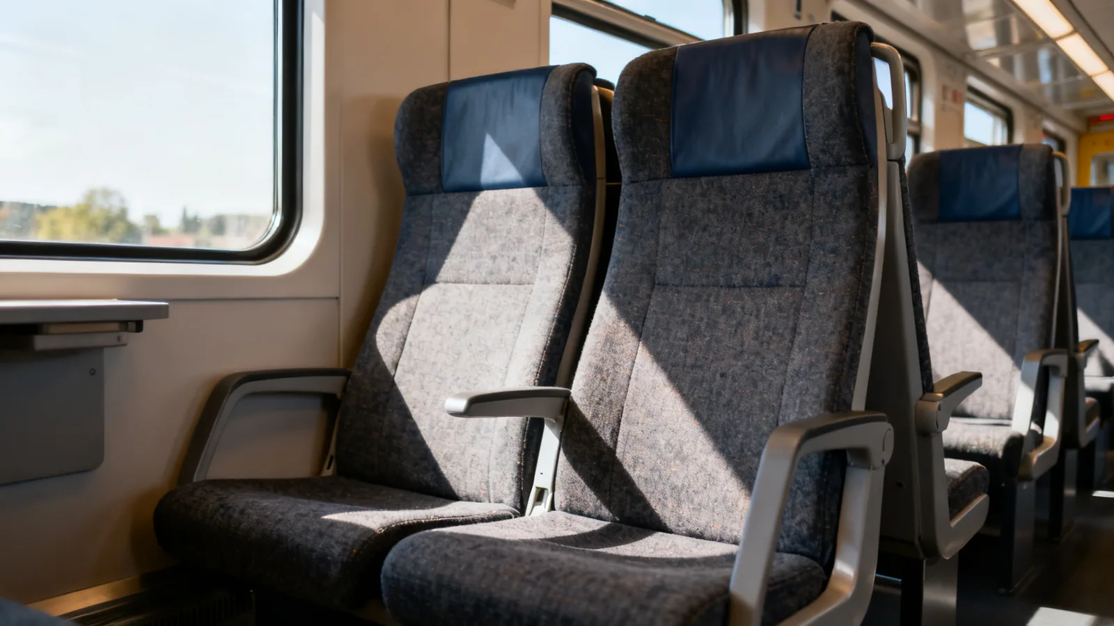 Illustrative unbranded regional train seats